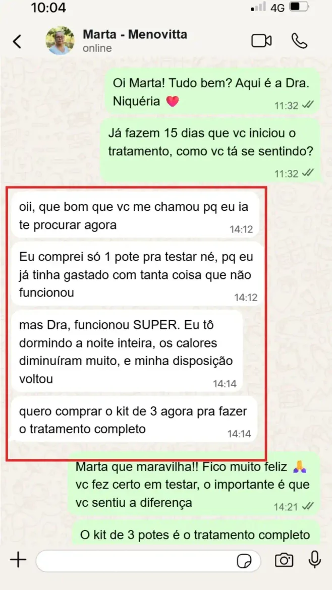 Conversa de WhatsApp com Marta — depoimento 1