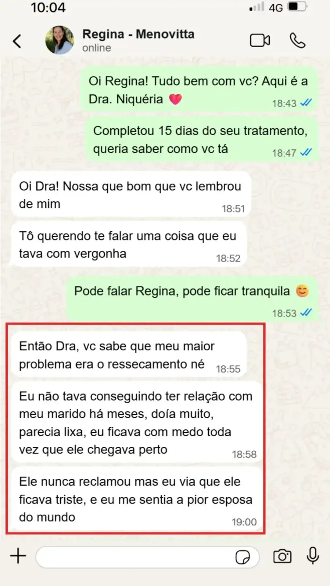 Conversa de WhatsApp com Regina — depoimento 1